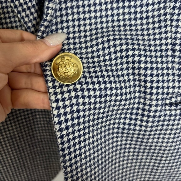 J. Crew Blazer Women Size 2 Campbell Houndstooth Blue White Jacket Coat Wool - Picture 6 of 11